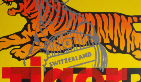 Tiger Balm and Tiger Cheese by Hillary Huang – Original 160x160cm Acrylic Painting on Canvas featuring a mashup of Singaporean Tiger Balm ointment iconography and Swiss Tiger Cheese branding.